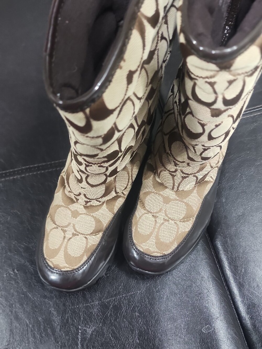 Coach Quilted Signature Logo Boots - Brown/Cream - Picture 8 of 14